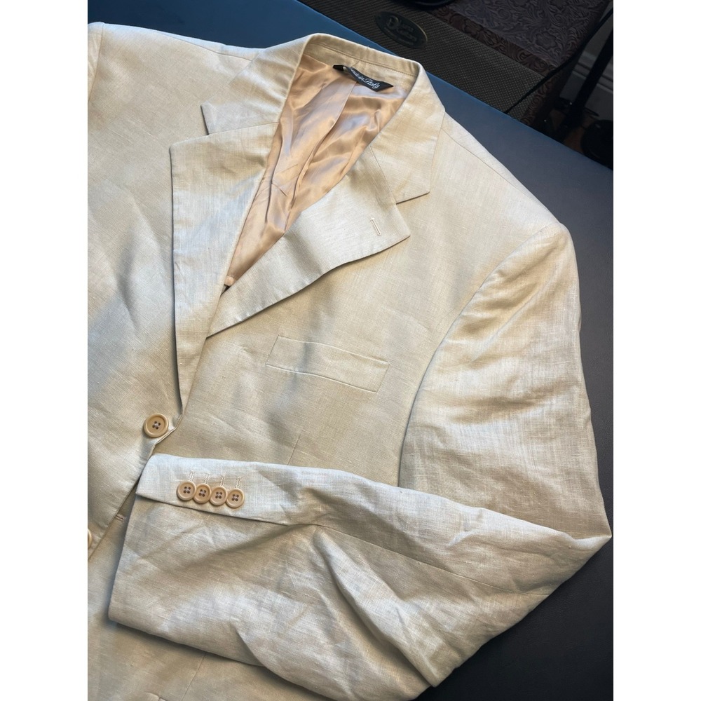 Sartoria Uomo Kito 40R Beige Linen Made in Italy 3 button Unstructured Blazer